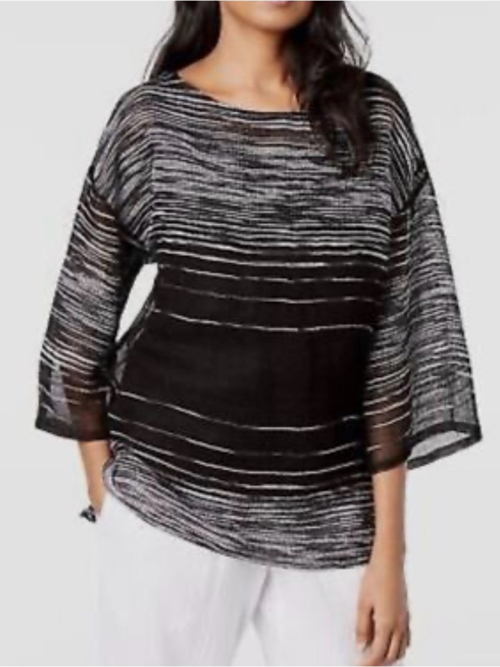 Eileen Fisher Illusion Organic Linen Mesh Bateau Neck Top XS